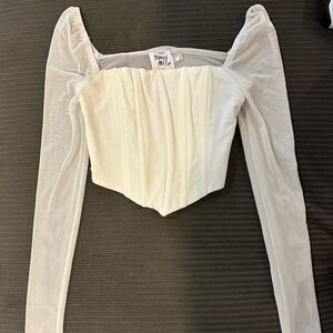 Princess Polly Ivory Mesh Corset Long Sleeve Top